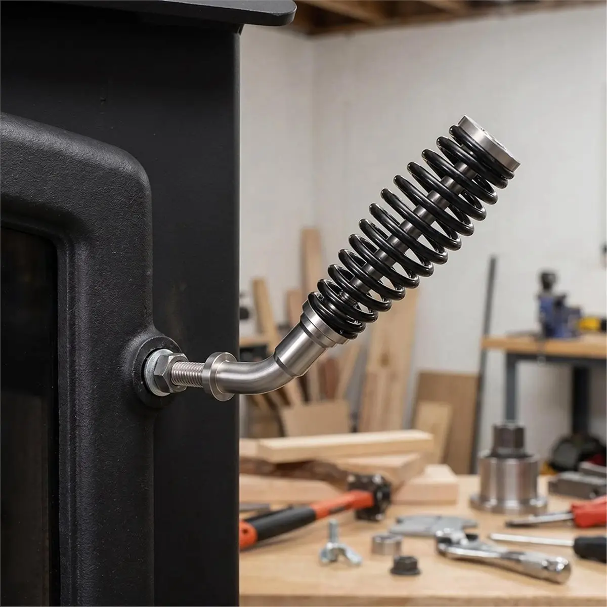 Wood Stove Handle Replacement,M8 Thread Spring Stove Door Handle Grip for Fireplace Door,for Fireplace