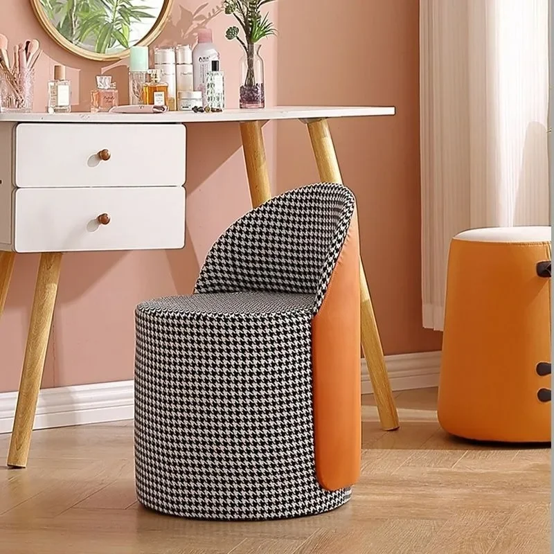 Stool Home Dressing Stools Bedroom Vanity Chair Stools Dressing Table Side Backrest Chair Ins Leather Round Stool Ottomans Pouf