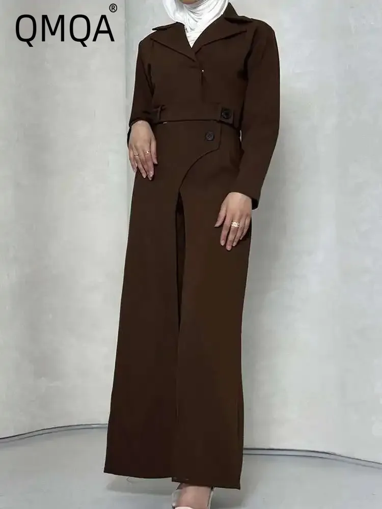 

QMQA Fashion Women's Office Lace 2-piece Set Long Sleeve Short Jacket Irregular High Waist Straight Pants 2025 New Clothes QM556