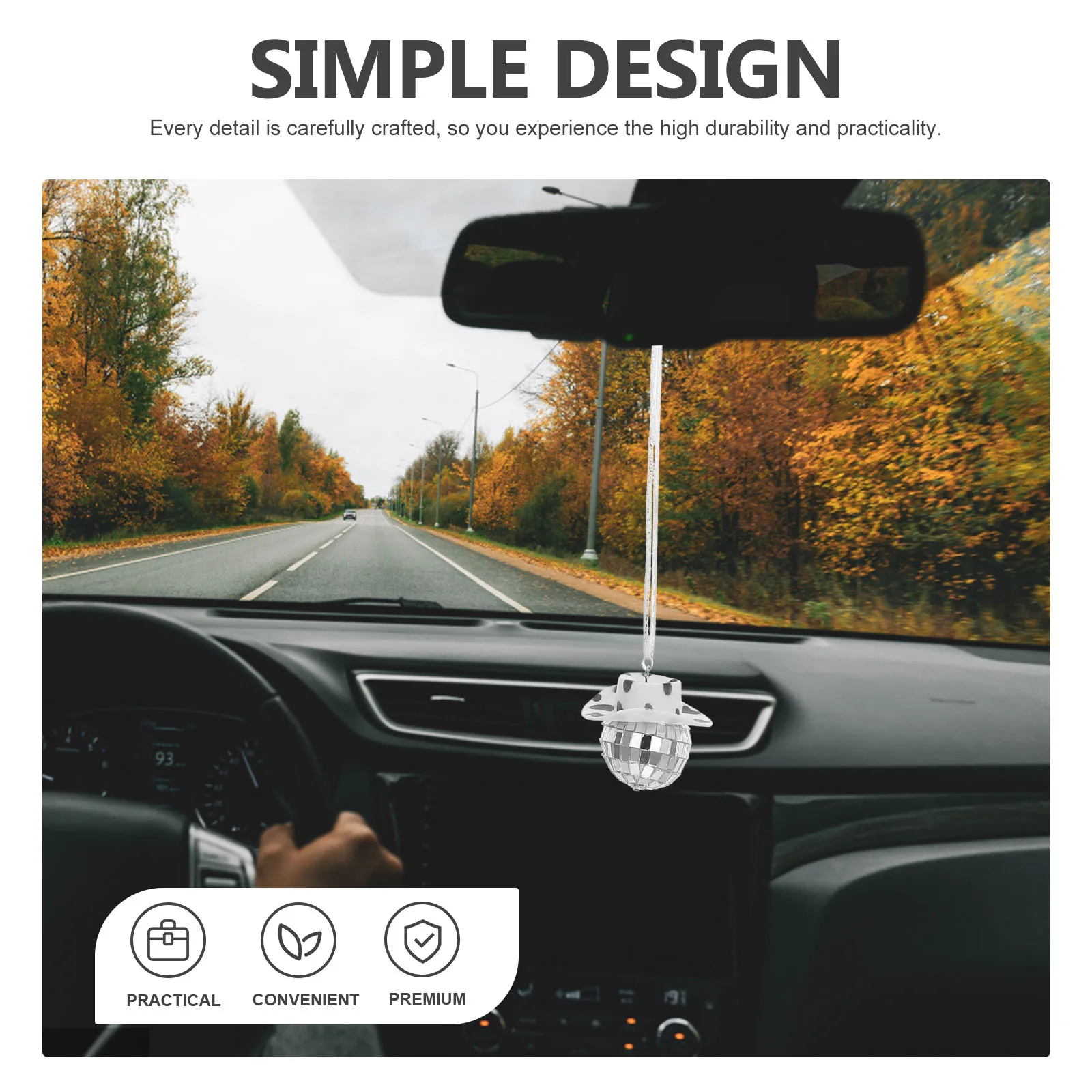 

Cowboy Hat Mirror Glass Ball Car Decor 4cm White Cow Rope Hanging Accessories Disco Ball for Car Rearview Charm