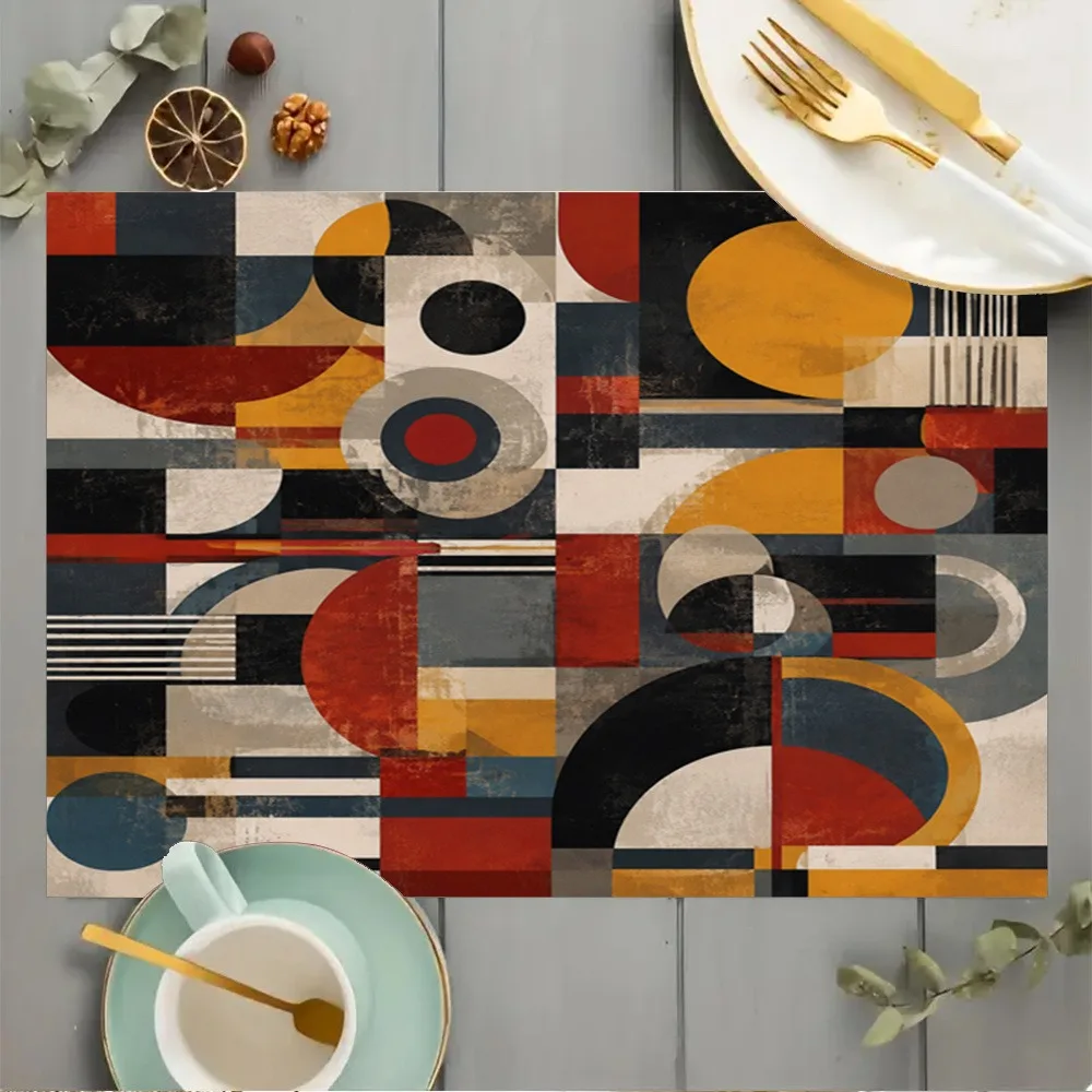 Abstract Geometric Placemats Table Mat Earth Tone Arch Line Block Pattern for Dining Table Aesthetic Cottage Home Decoration