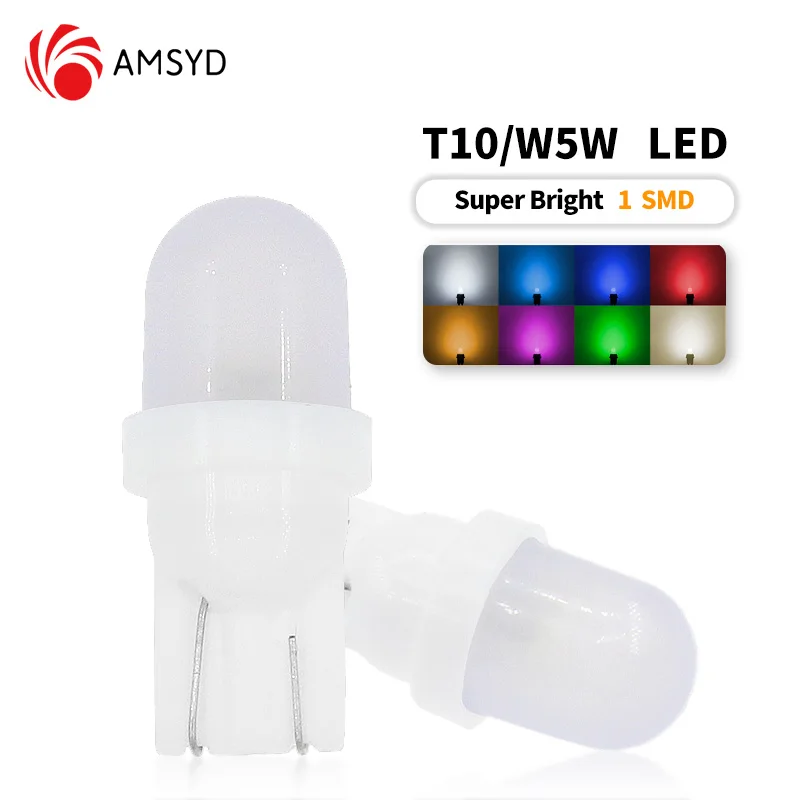 10PCS T10 LED Reading Light 1SMD W5w Bulb Led Automotive Auto Instrument Automobiles License Plate Lamp License Plate Lights 6V