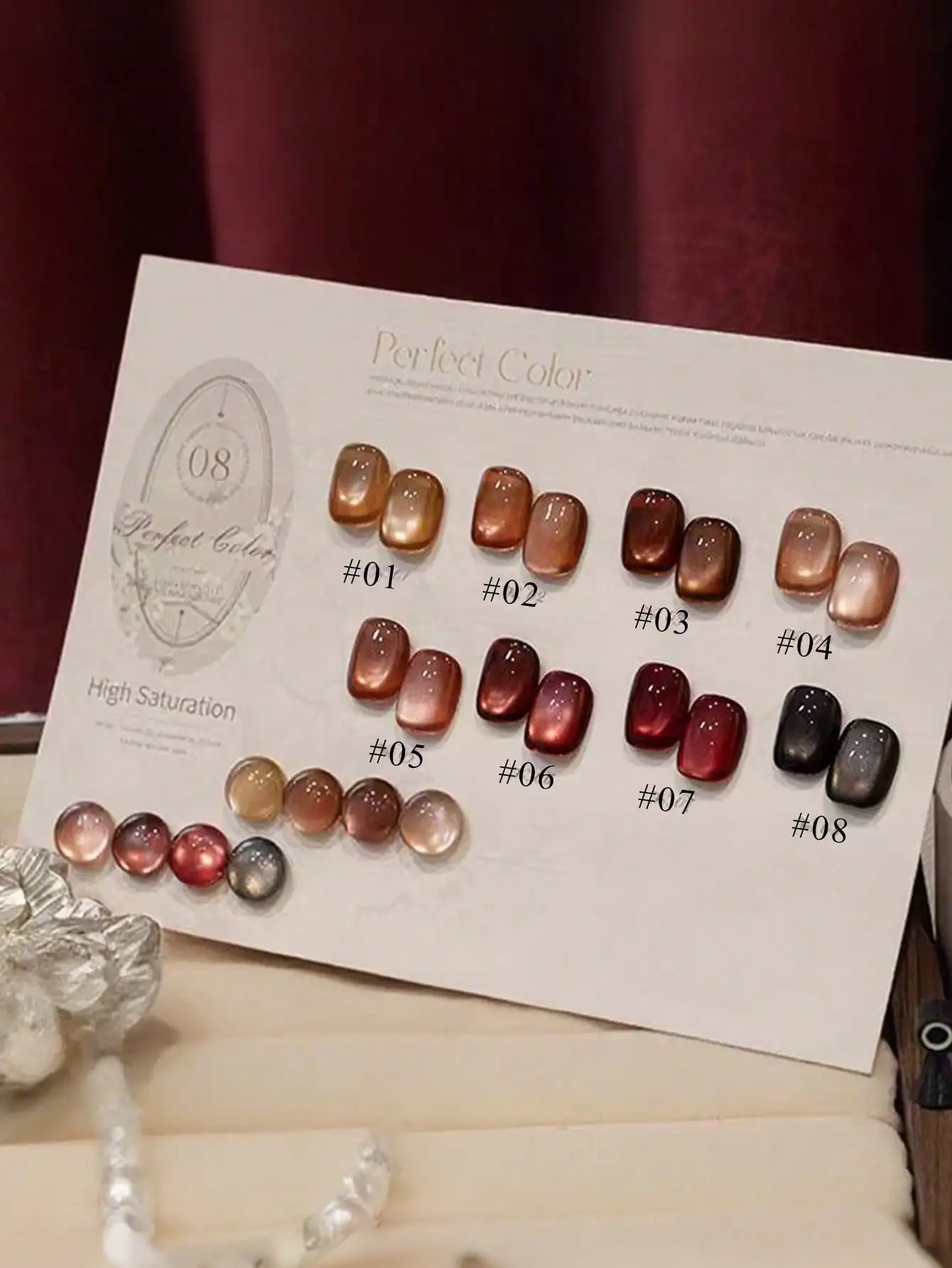 1-8Pcs Anchor Red Glass Bead Cat's Eye Nail Polish Translucent Special Effect 2026 New Autumn Winter Maillard Collection