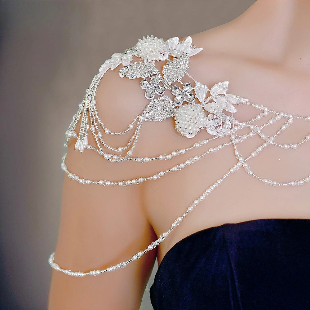 Customized Handmade Bridal Shawl Detachable Shoulder Chain Beading Wedding Party Attire Wedding Bolero Wedding Accessories
