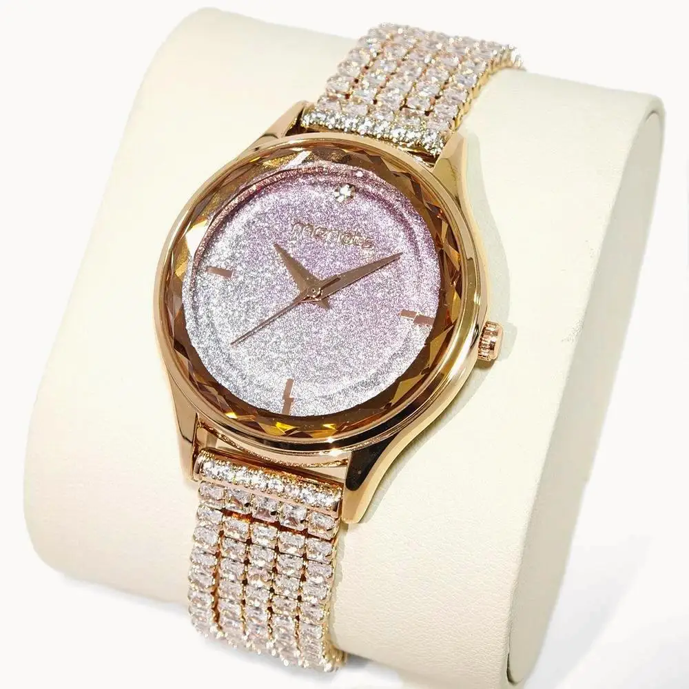 2025 Fashion Iced Watch For Women Luxury Rose Quartz Wristwatch Elegant Inlay Diamond Shiny Jewelry Watch Ladies Dropshipping