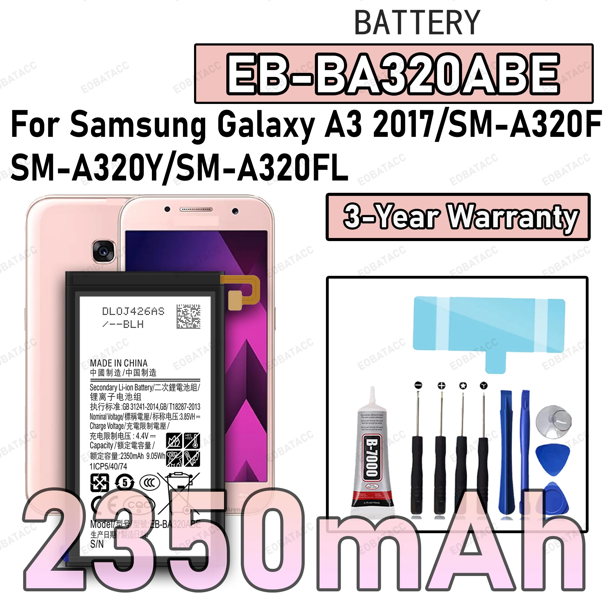 

100% New Zero Cycle EB-BA320ABE Battery For SAMSUNG GALAXY A3 2017/SM-A320F/SM-A320Y/SM-A320FL Replacement batteria+Free tools