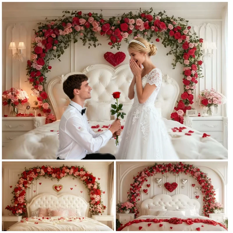 رومانسية عيد الحب خلفيات للتصوير الفوتوغرافي ارتفع القلب الأزهار قوس زوجين الحب الاحتفال صورة يطلق النار خلفيات ديكور #1