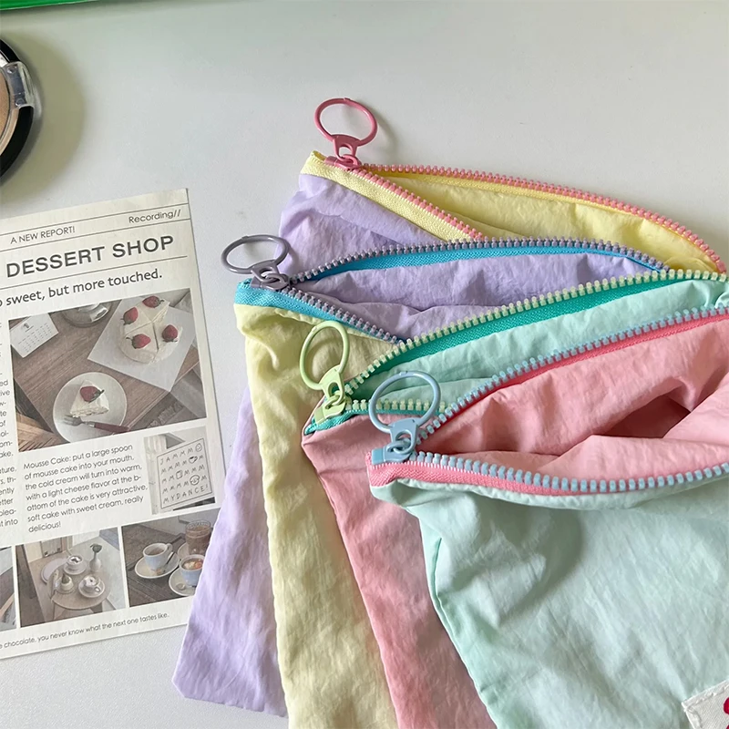 Borsa per il trucco a colori a contrasto Macaron, semplice e alla moda, custodia multifunzionale, custodia portatile e portafoglio Zero