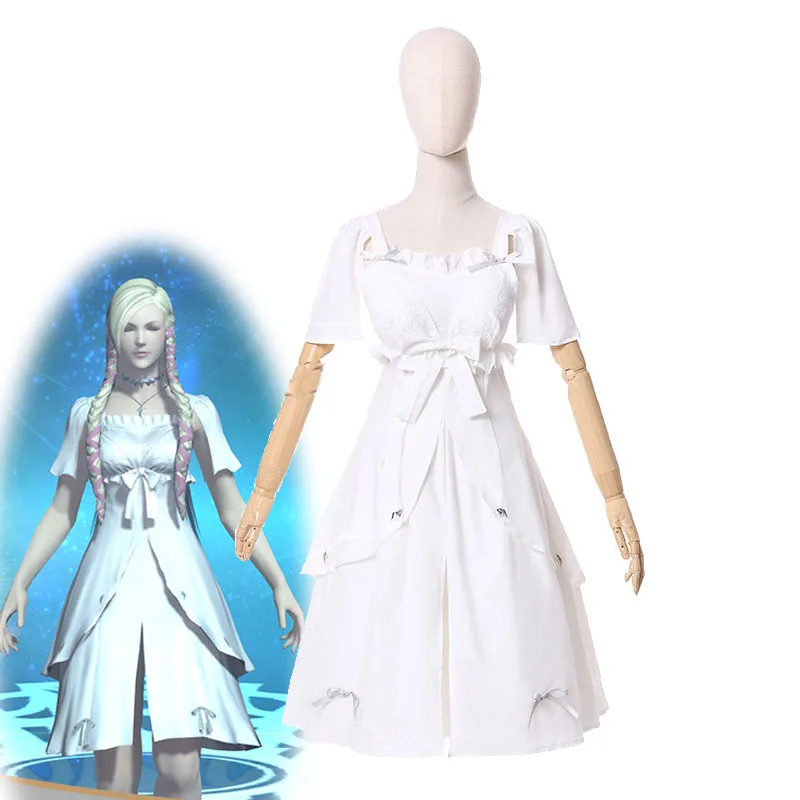 أزياء الهالوين FF14 Minfilia Warde التأثيرية أنيمي والألعاب فستان ساحرة الضوء Minfilia الأبيض كوميك كون خلع الملابس #1