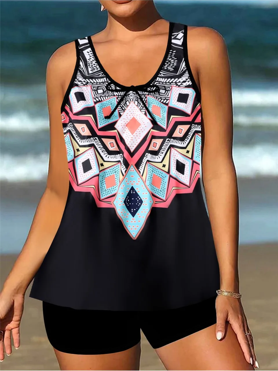 2 Piece Strape Tankini Set Tie Dye Printed Swimsuit Women Padded Swimwear Female High Waist Bathing Suit Swimming Beach Wear 3xl