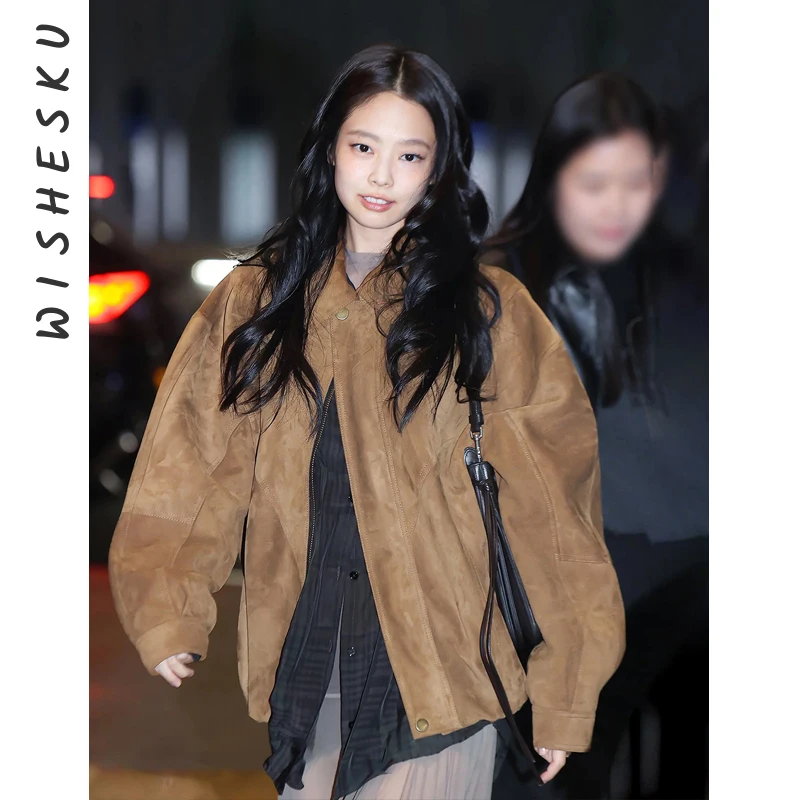 

Women's Suede Jacket Vintage Motorcycle Coat Old Money Style Luxury Feel Loose Fit Casual Outwear 2025 Fall Harajuku Y2K Clothes