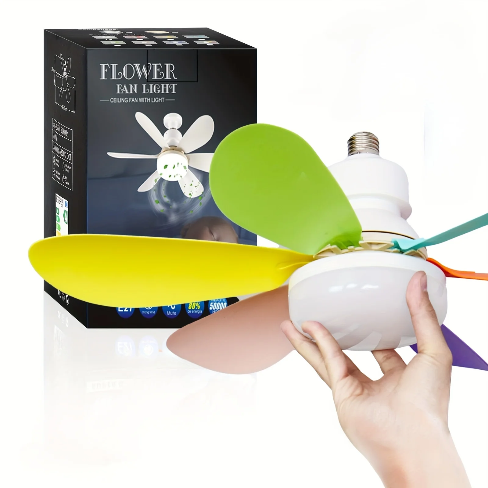 40W Socket Fan Light, 20.5" Screw Ceiling Fan with lamp and Remote, E27 Electric Fan with LED for Bedroom, Kitchen image 6