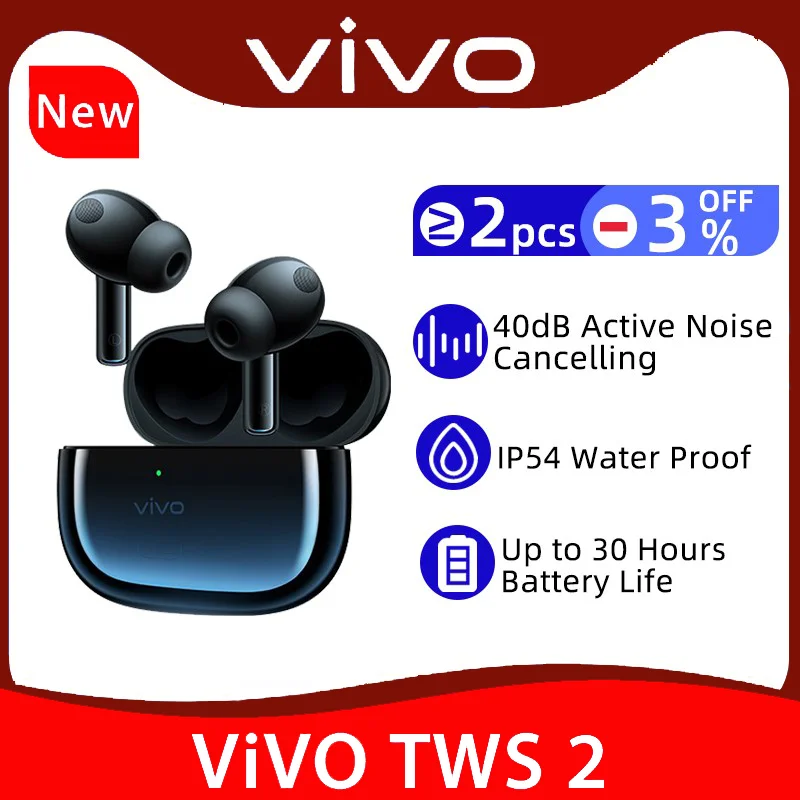 

Vivo TWS 2 Earphone Wireless Bluetooth 5.2 Earbuds 30H Long Battery 3 Mic Deep Noise Cancellation AptX Adaptive For X60 Pro X50