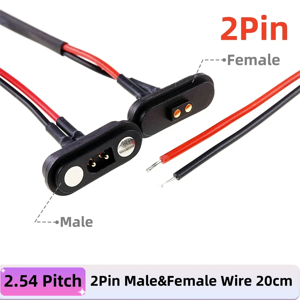 2A wasserdichter magnetischer Pogo-Pin-Stecker, 2, 3, 4, 5, 6 Positionen, federbelastet, 2,54 mm männlich, weiblich, DC-Steckdose, Kontaktleiste