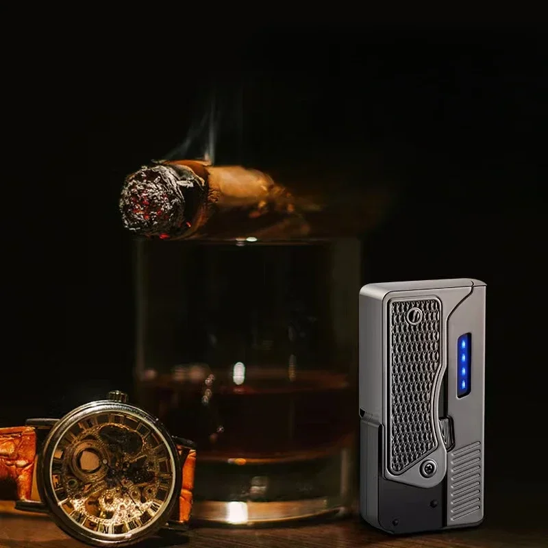 2024 Gas-Electric Dual-Purpose Windproof Jet Lighter Double-Arc Cigarette Lighter Foldable Gun-Type Lighter Men'S Gadget Gift image 4
