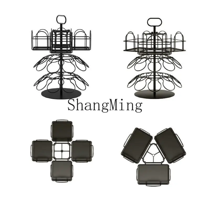 

PYH double-layer K-CUP capsule ball storage rack coffee milk tea storage rack wrought iron rotating kitchen storage