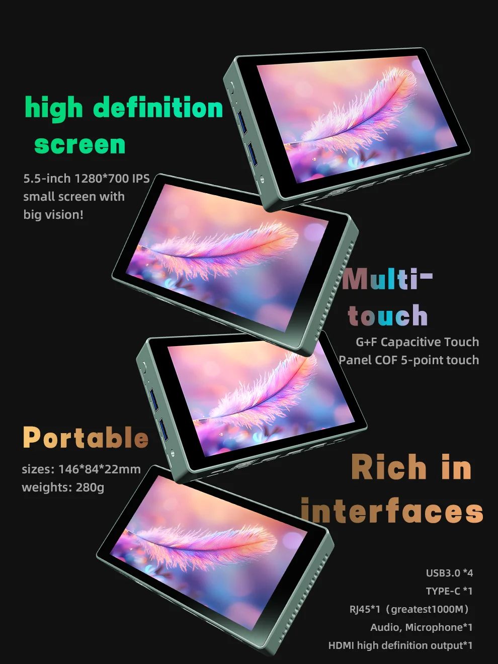 H55N 5.5' Touchscreen Mini PC Intel N5100 4-Core 8GB DDR4 128GB SSD Windows11 1920x1200 IPS WiFi6 BT5.0 4xUSB 3.0 Type-C Mini PC
