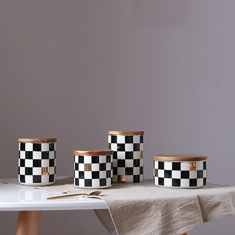 Ceramics Sealed Jar Wooden Cover Storage Moisture-proof Candy Food Container Decorative Jars Home Organizer
