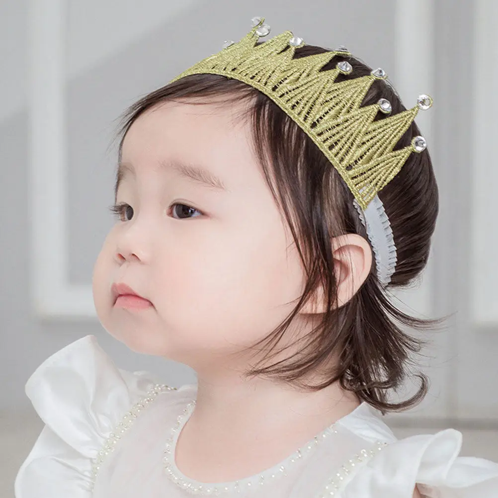 

2Pcs Flashy Crown Hairband Infant Lace Headband Baby Girls Elegant Headdress for Birthday Party Kids Decoration Photo Props