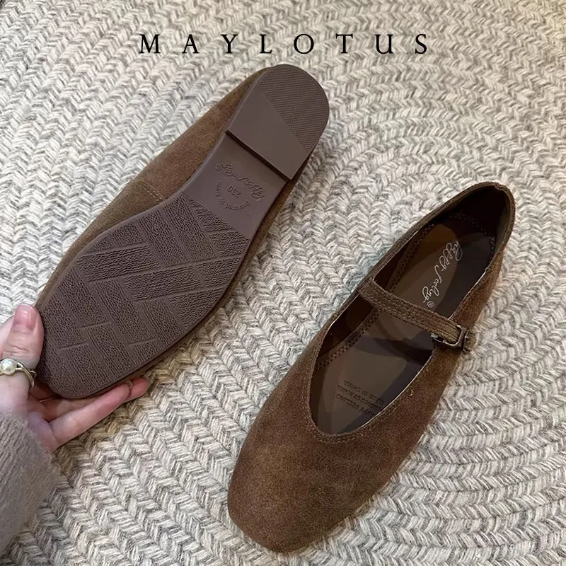 Brand New Women Suede Leather Flats Round Toe Shallow Mary Jeans Casual Ballet Shoes Soft Leather Eelgant Dress Shoes Mujer Size