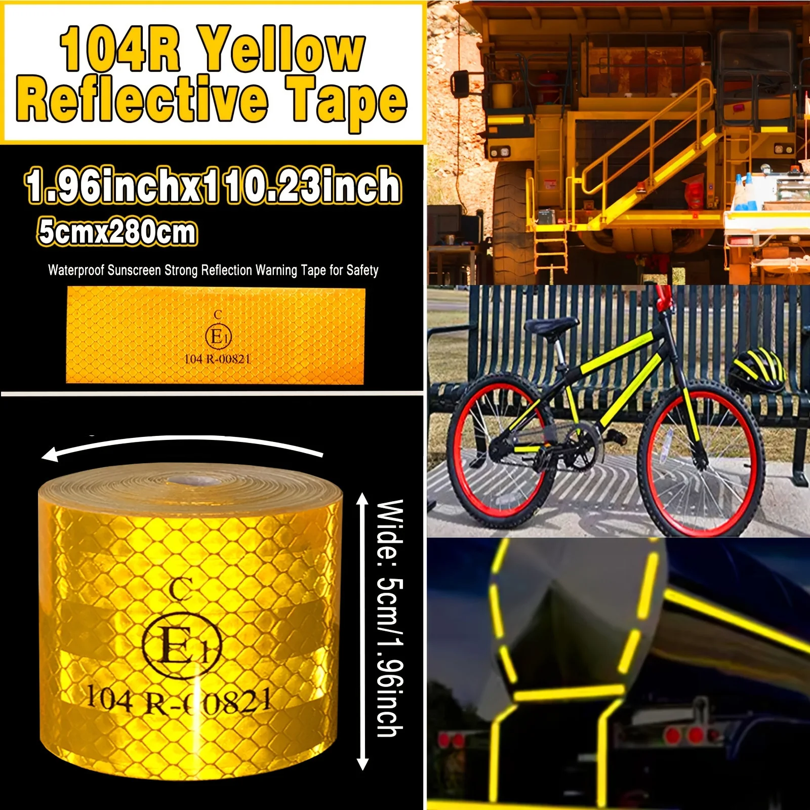 104R Red, White, Yellow, Luminous PET Material | Suitable For Bicycles, Trucks, Boats, Trailers | Strong Adhesive