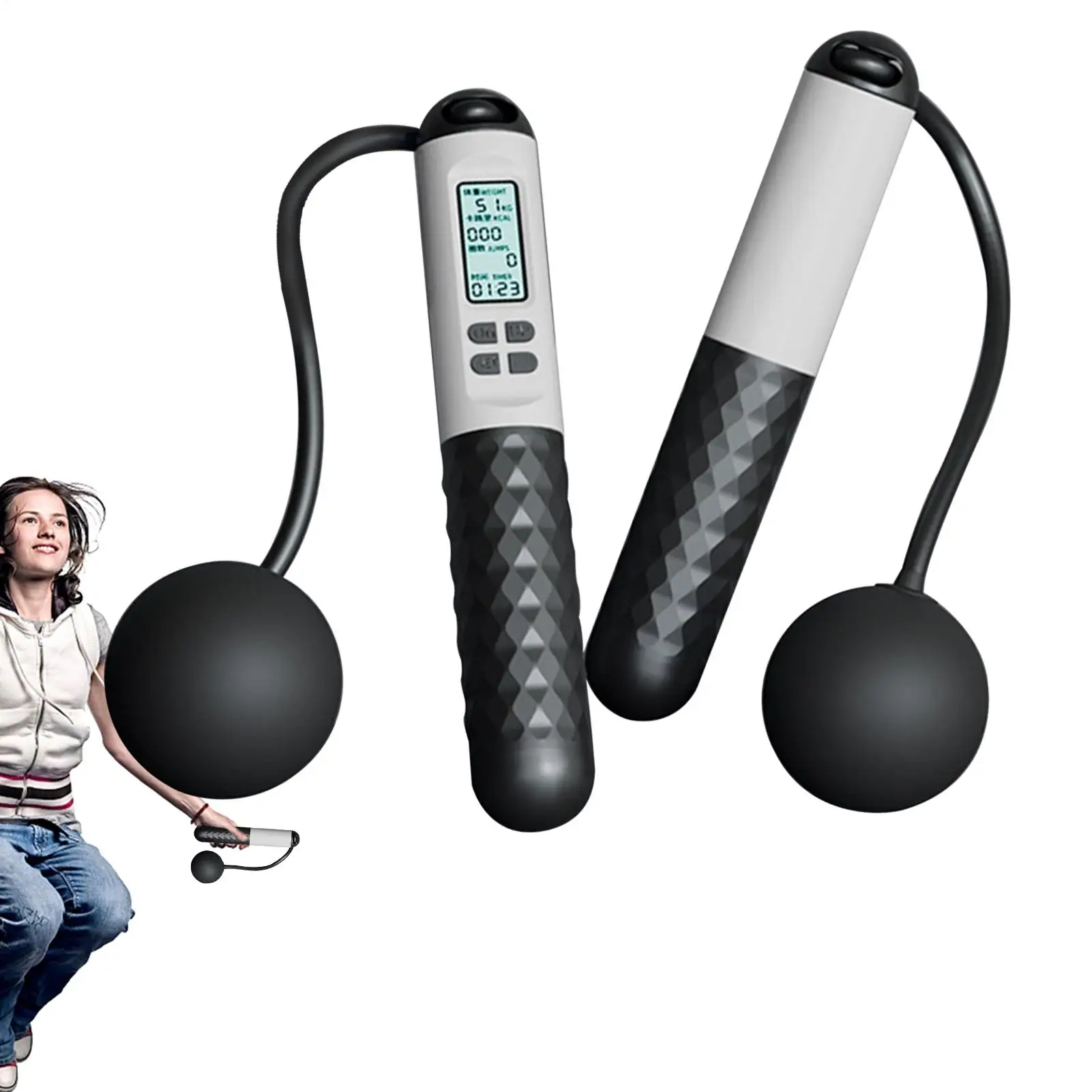 Ropeless Jump Rope Weighted Fitness Exercise Training Jump Rope Digital Counting Jump Rope Ball-Weighted Jump Rope For Men Women