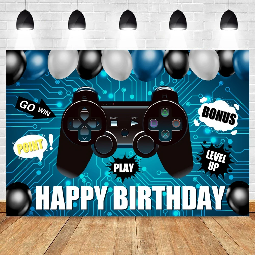 Gamepad Backdrop Game On Level Up Baby Shower Boys Birthday Party Customize Photography Background Decor Banner Photostudio Prop