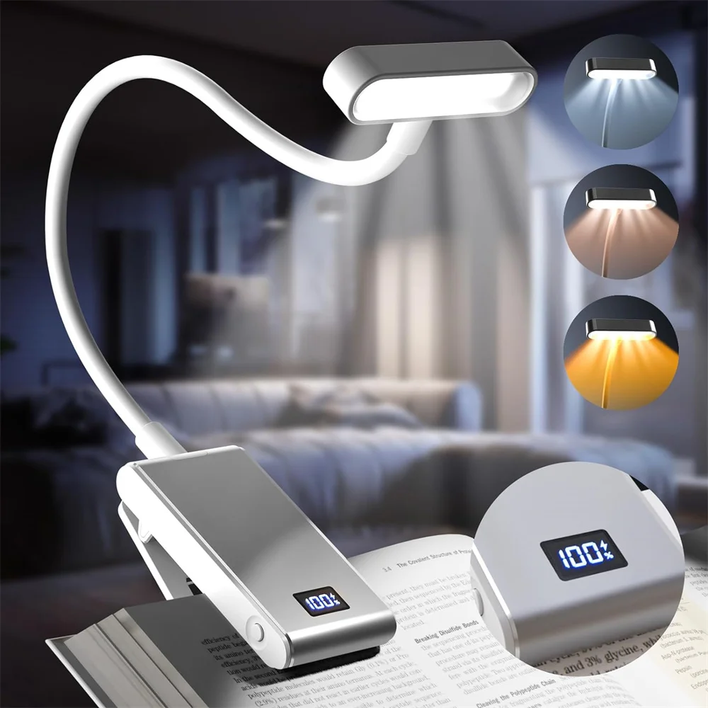 Aluminium wiederauf ladbare Lese lampe 3 Farben 3 Helligkeit Clip auf Mini-Buch Licht kleine Lese lampe Studie Lesebuch Lampe