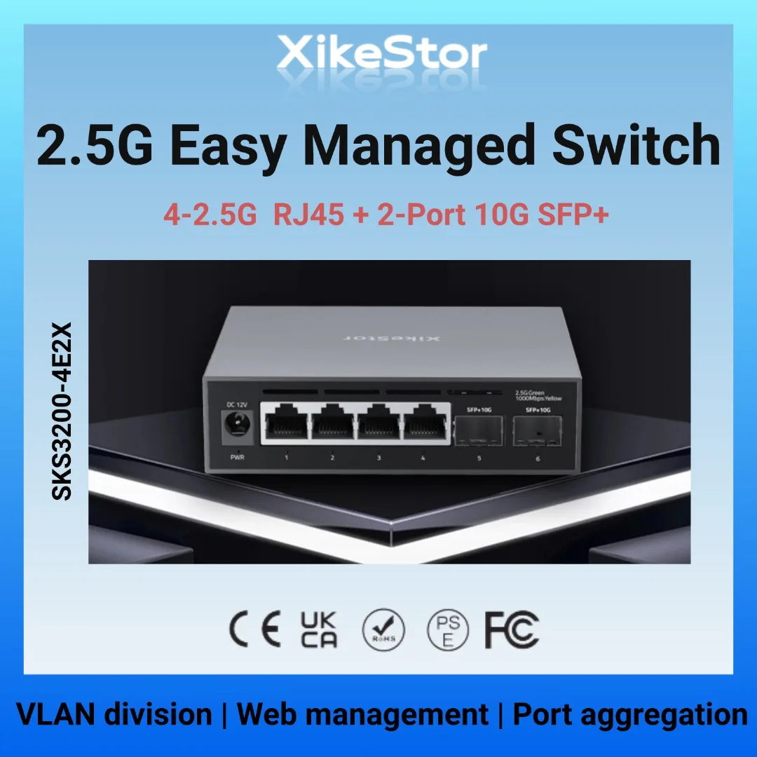 XikeStor Easy managed 4-port 2.5G + 2-port 10G , support VLAN link aggregation, fanless design network hub and splitter