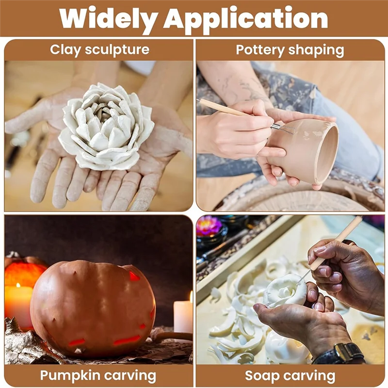 MAKE-プロフェッショナルポリマークレイツールキット-6個の粘土彫刻ツール、トリミング、成形、モールド作成用の木製ハンドル付き