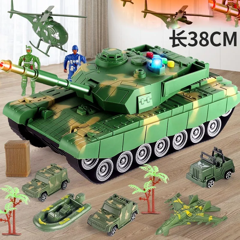 High Simulation Sliding Armored Vehicle Explosion-proof Military Model Large Children's Light Music Tank Toy Car Kids Toys