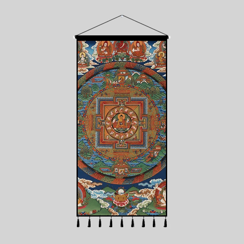 Tibetan Tangka Tapestry with Ethnic Style Fabric Art Extended and Widened Buddhist Meditation Wall Decoration Background Fabric