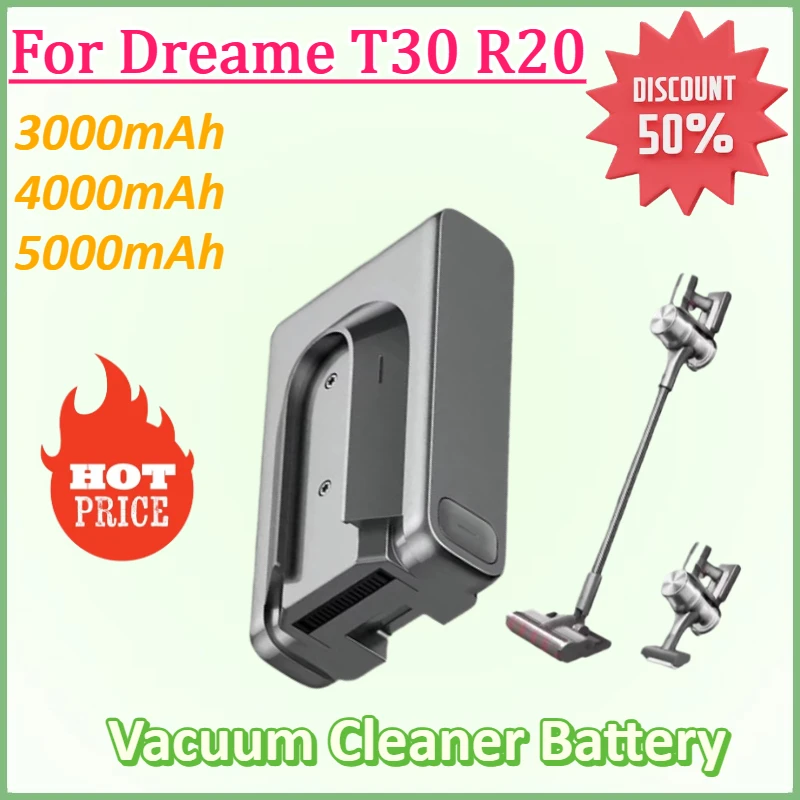 

New 29.6V 5000mAh Rechargeable Battery Packs for Dreame T30 R20 Cordless Vacuum Cleaner Removable Cordless Extra Battery Pack