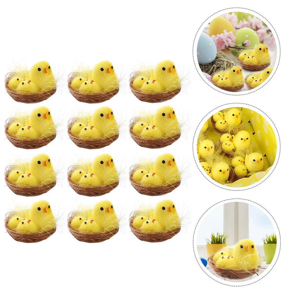 12 Pcs Wooden Hanging Kids Costumes Party Supply Chicken Easter Decor Scene Decoration Plastic Decorative Baby Simulation