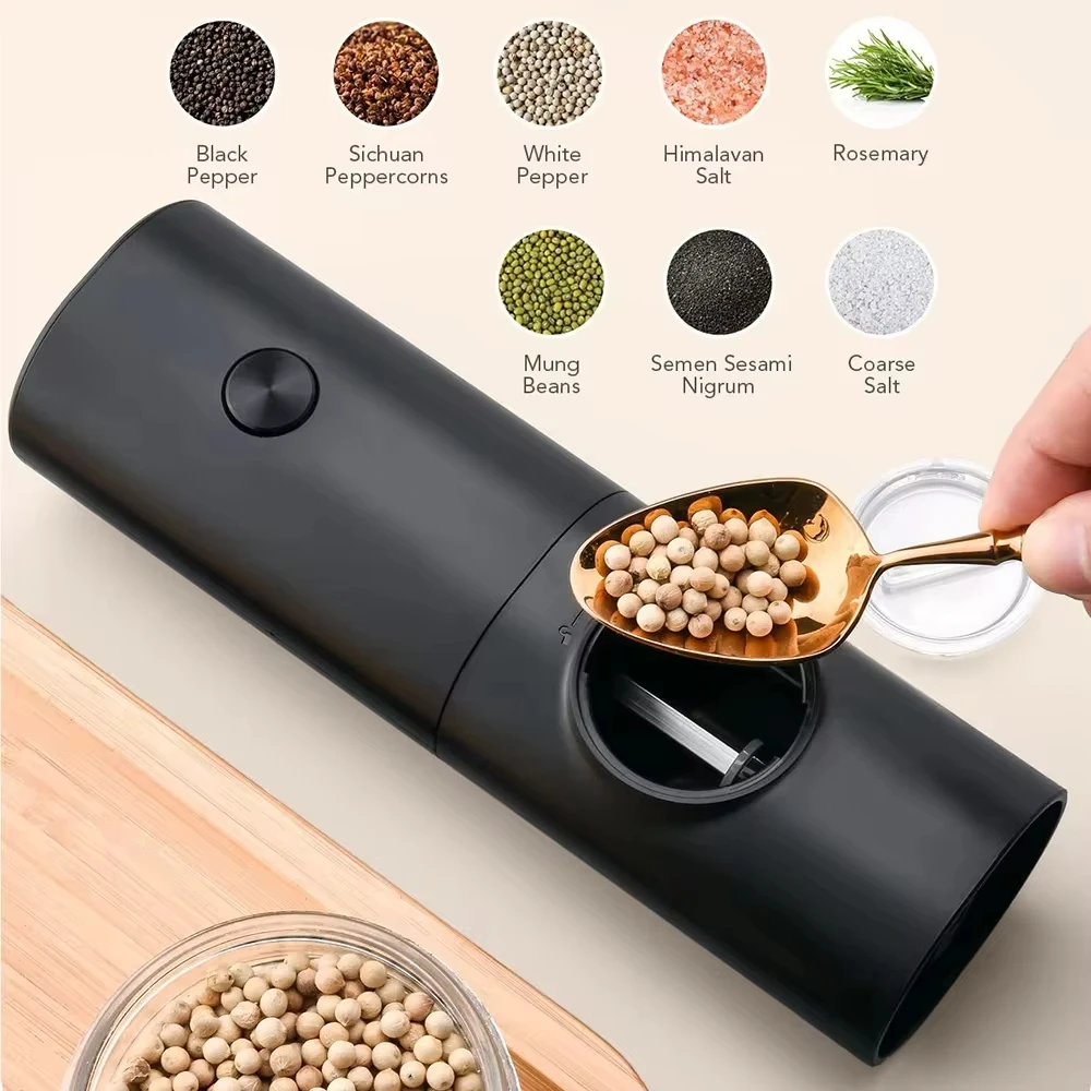 Electric Pepper Grinder Household Kitchen Seasoning Sea Salt Pepper Grinding Bottle Adjustable Thickness，Set With Base