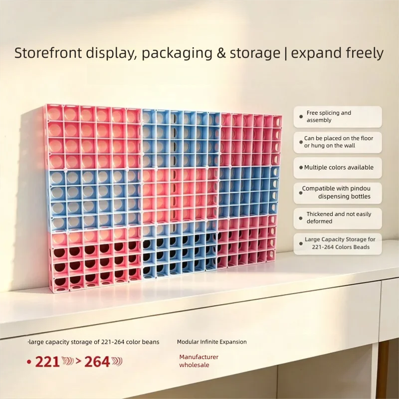 Multi-Layer Pegboard Bead Storage Rack, DIY Assembled Display Shelf for 264 Colors Fuse Bead Square Bottles, Desktop Organizer