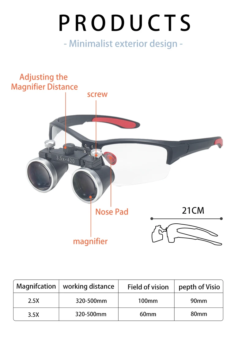 Dental Loupes 3.5x2.5x 320-420mm Goggles Lab Medical Magnifier Dentists Surgical Optical lens magnifying glass Black