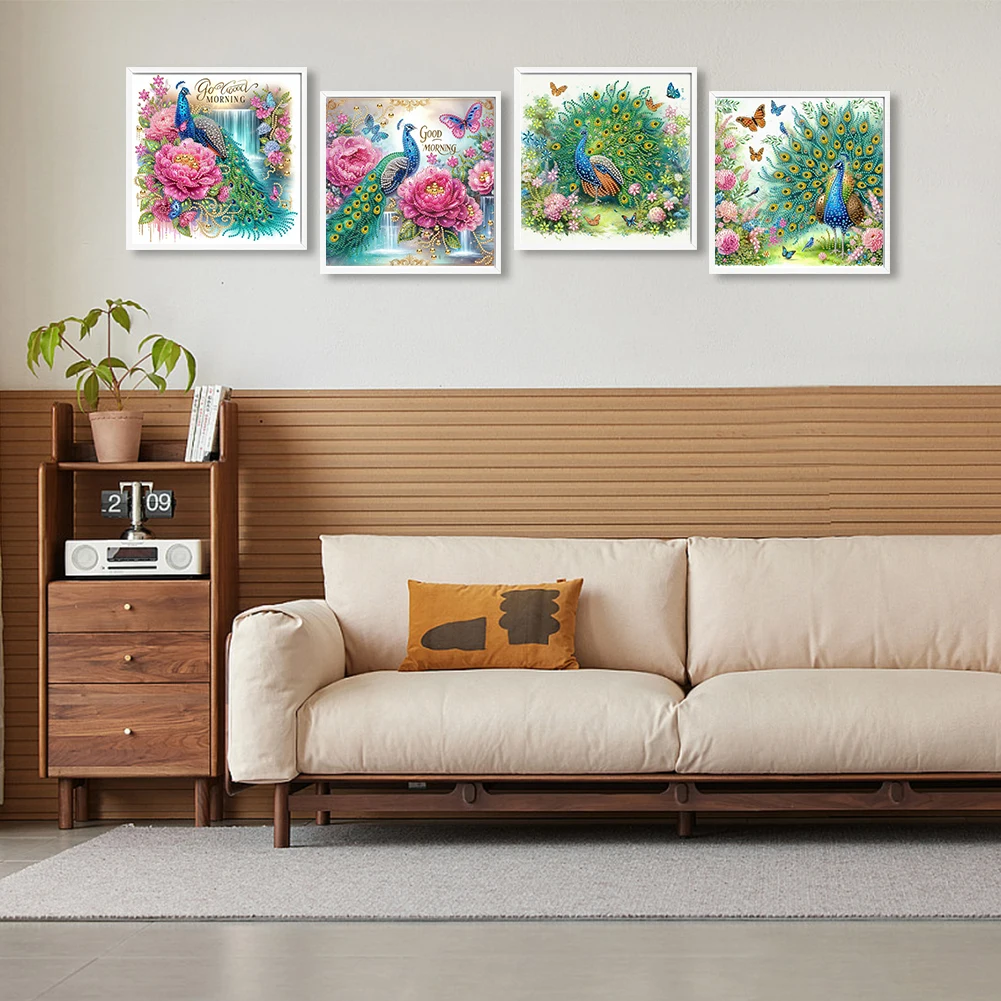 

4pcs 30x30cm Peacock 5D DIY Special Shape Crystal Partial Diamond Painting Kit