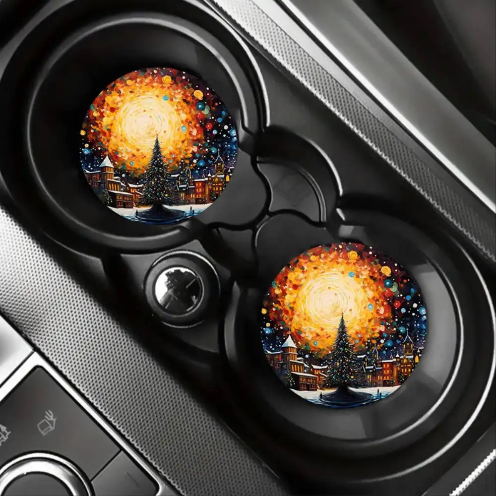 Christmas EVA Car Coaster Set Round Cup Holder Decor For Vehicle & Dining Table Holiday Gift