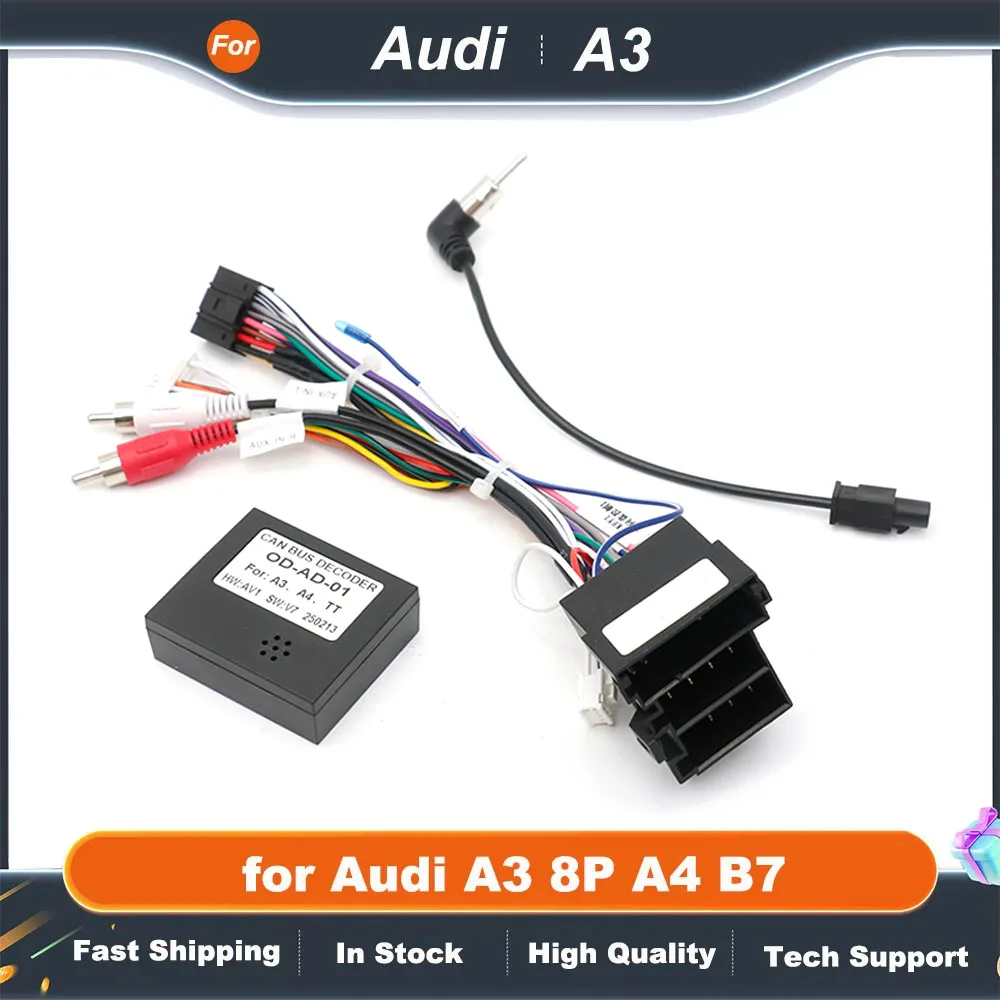 ISO Harness Adapter CAN Bus Decoder 16 Pin Plug Connector RCA Audio Car Android Head Unit Wiring Cable for Audi A3 8P A4 B7