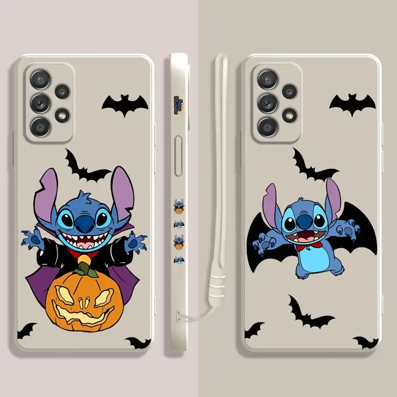 Liquid Case For Samsung Galaxy A73 A71 A72 A12 A21s A22 A23 A31 A32 A51 A52 A52s A53 A02s Disney Stitch Halloween Cosplay Bat