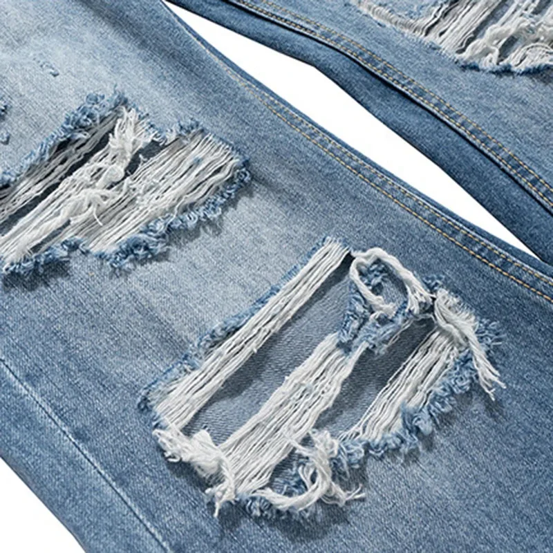 【Mirrordust】 بنطال جينز أزرق ممزق متوهج على الموضة من قماش الدنيم فضفاض فاخر مصمم ملابس الشارع بنطلون جينز #5