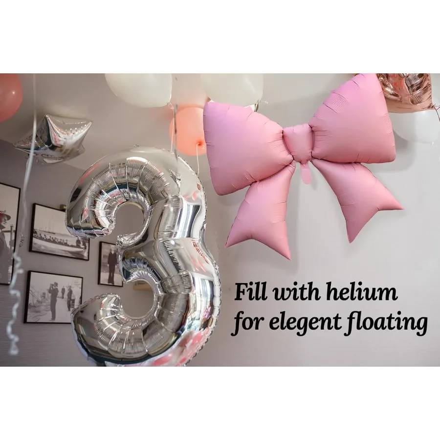 2PCS Pink Bow Balloons Coquette Birthday Decorations Party Decor for Women