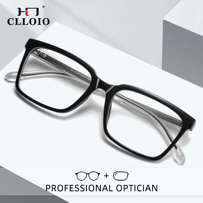CLLOIO Lunettes de Myopie pour Hommes, Style Minimaliste Polyvalent et Décontracté, Anti-Lumière Bleue, Monture Carrée TR90, Lunettes de Lecture Progressives sur Ordonnance