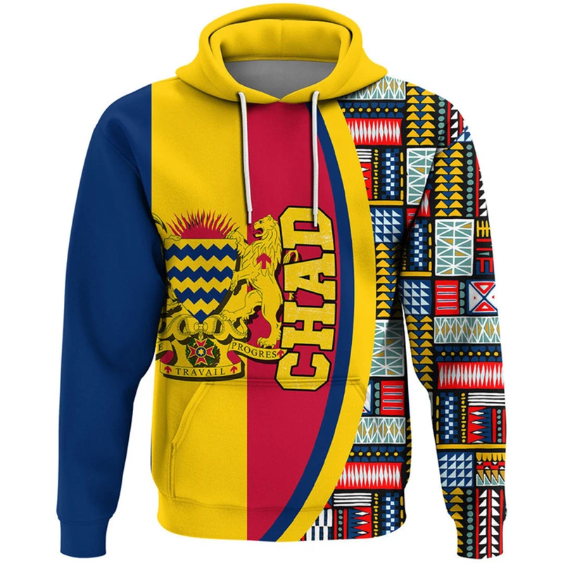 Tchad Flag Map Graphic Sweatshirts Sara People Printed Men Women Hoodie For Men Clothes Casual Male Hoody Sport Boy Pullovers