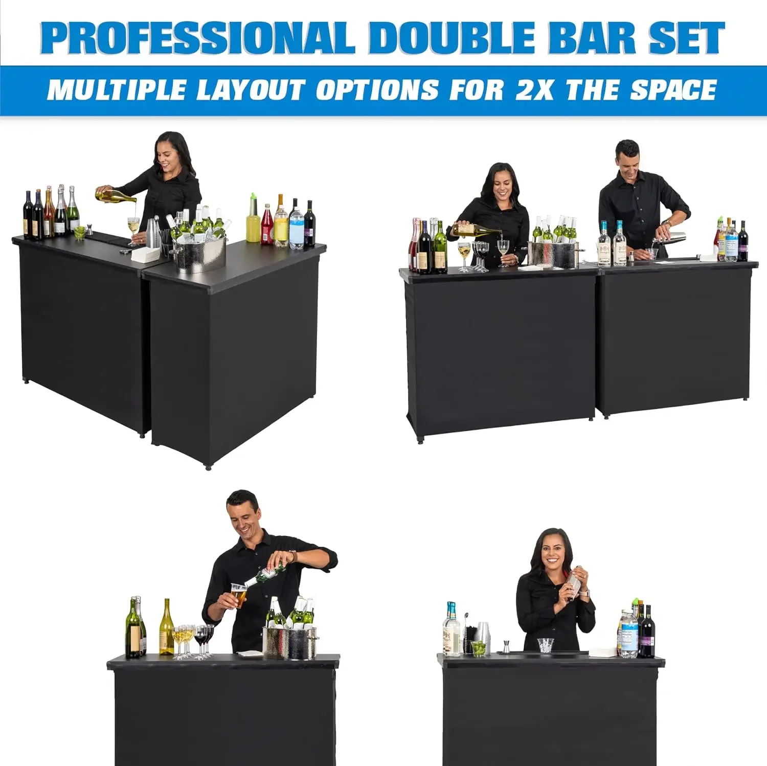 GoBar PRO Double Bar Table Set - Portable Commercial Grade Mobile Bartender Station for Events