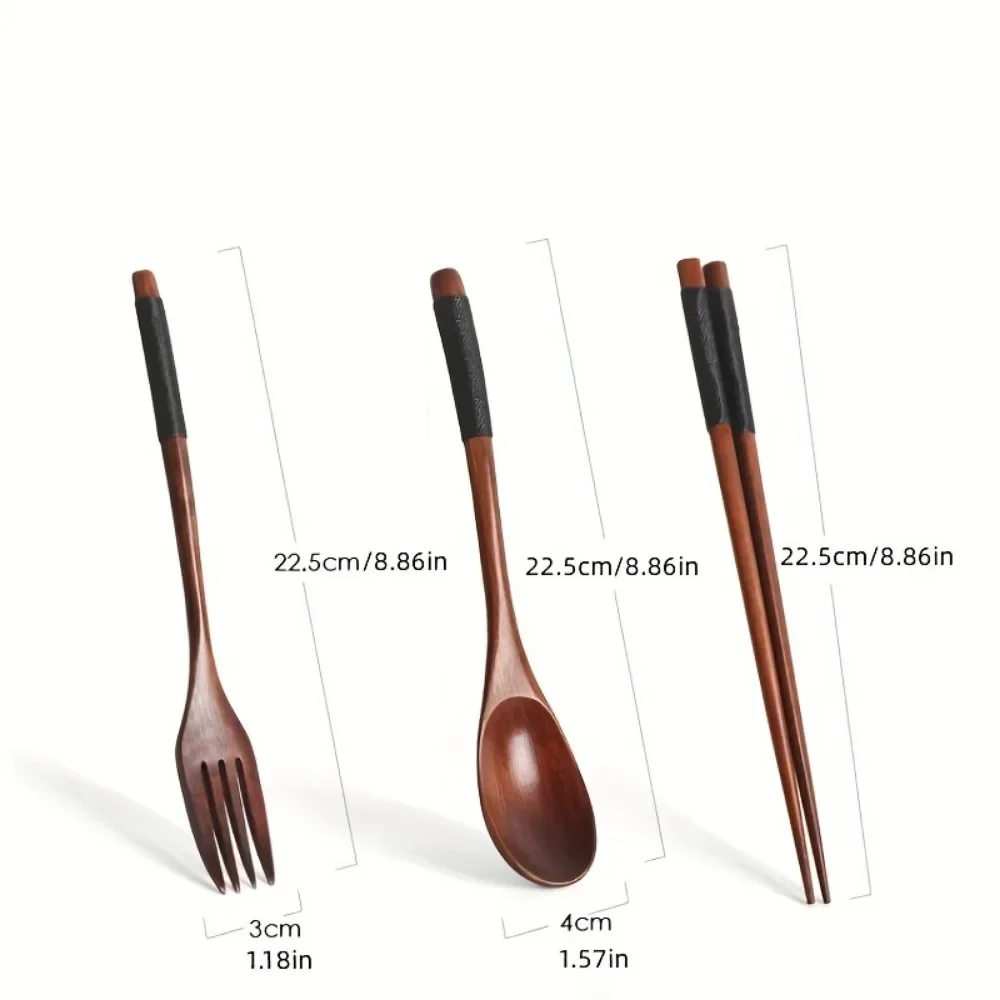 3pcs Wooden Cutlery Set Complete Tableware Chinese Chopsticks Spoon Fork Durable Stylish Washable for Home Restaurant Wedding