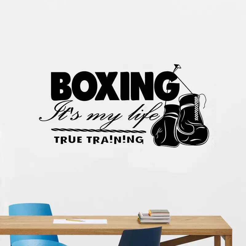 Vinilo Decorativo de Moda Fitness para Pared, Guantes de Boxeo, Frase de Entrenamiento Real, Adhesivo Decorativo para Gimnasio, Boxeo, Hogar, Estilo Art Deco, Js24