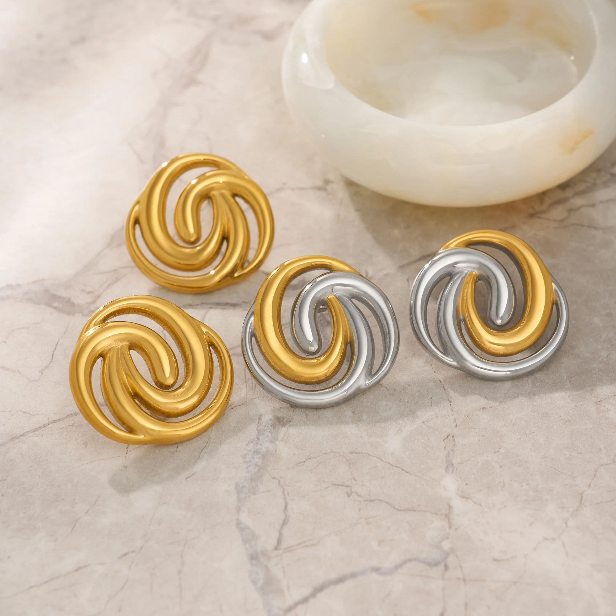 DASEIN New Unique Round Swirl Twist Mix Color Earrings Ins Trendy 18k Pvd Gold Plated Stainless Steel Actor Prop Jewelry Gifts
