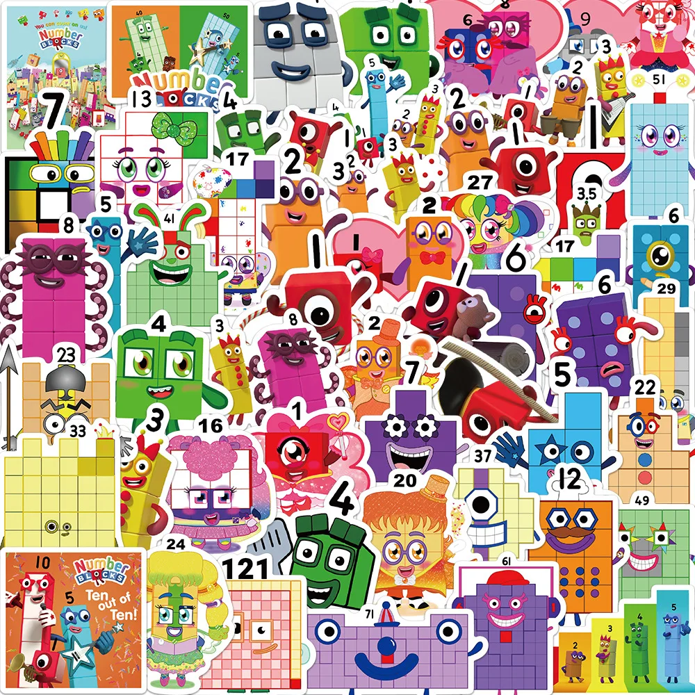 52Pcs Cartoon Stickers Numbers Building Block Notebook Laptop Scrapbooking Teacher Supplies Classroom Water Bottle Skates Toys